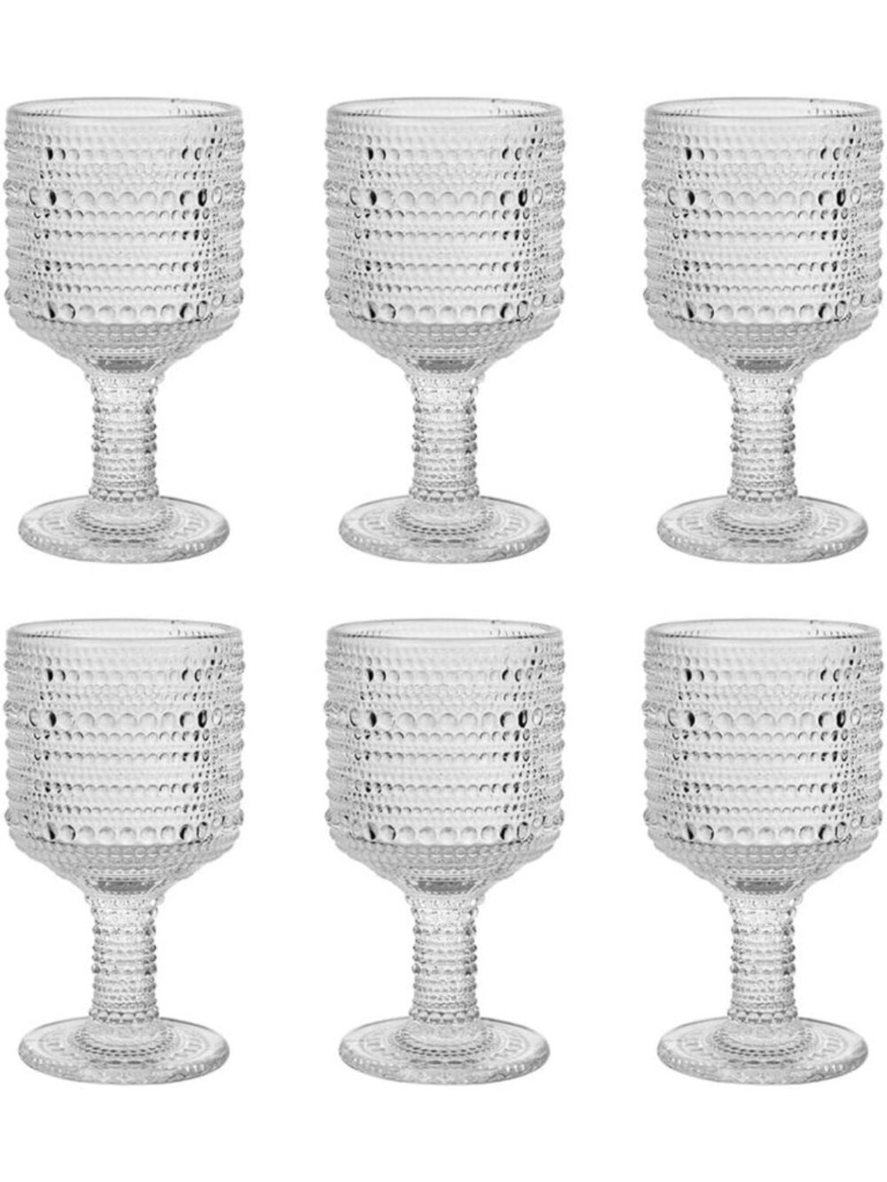 Set of 6 Clear Vintage Wine Goblets - 9oz Fancy Glasses for Wine, Water
